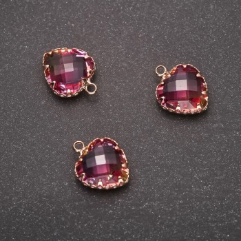 Pendentif «Cœur» couleur framboise-jaune, monture dorée 12×15 mm