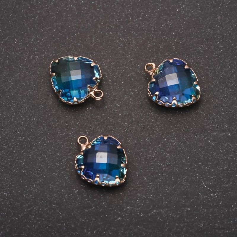 Pendentif «Cœur» couleur bleue, monture dorée 12 × 15 mm