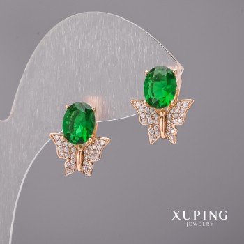 Boucles d'oreilles Xuping avec pierres vertes 14×17 mm, plaqué or 18K