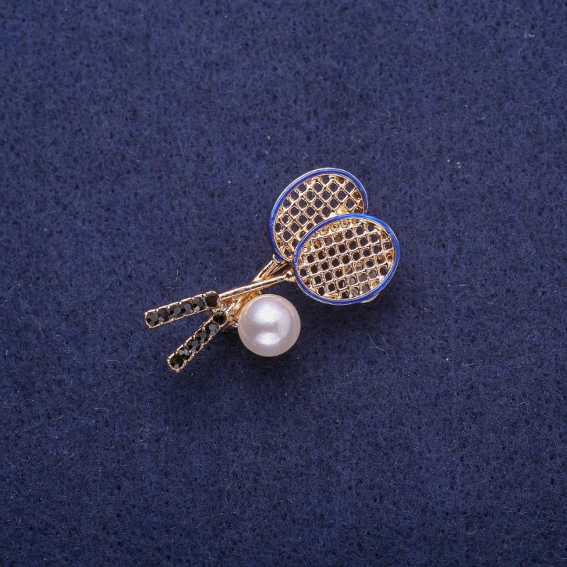 Broche Raquettes avec perle (artificielle), métal doré 18×33 mm