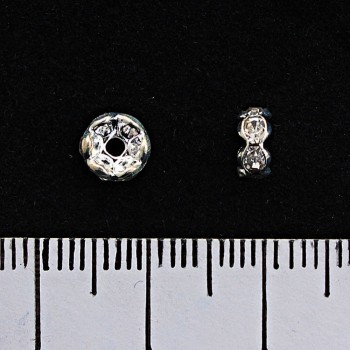 Entretoise rondelle avec strass blancs, argenté, 5 mm, lot de 100 pièces