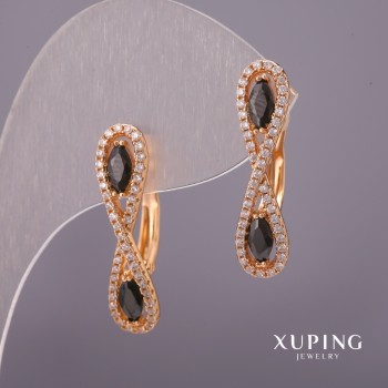 Boucles d'oreilles Xuping avec strass blancs et pierres noires 6×25 mm doré à l'or 18K