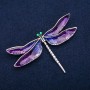 Broche Libellule émail violet, métal argenté 47 × 76 mm