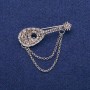 Broche Luth avec strass gris, 17×50 mm, métal argenté