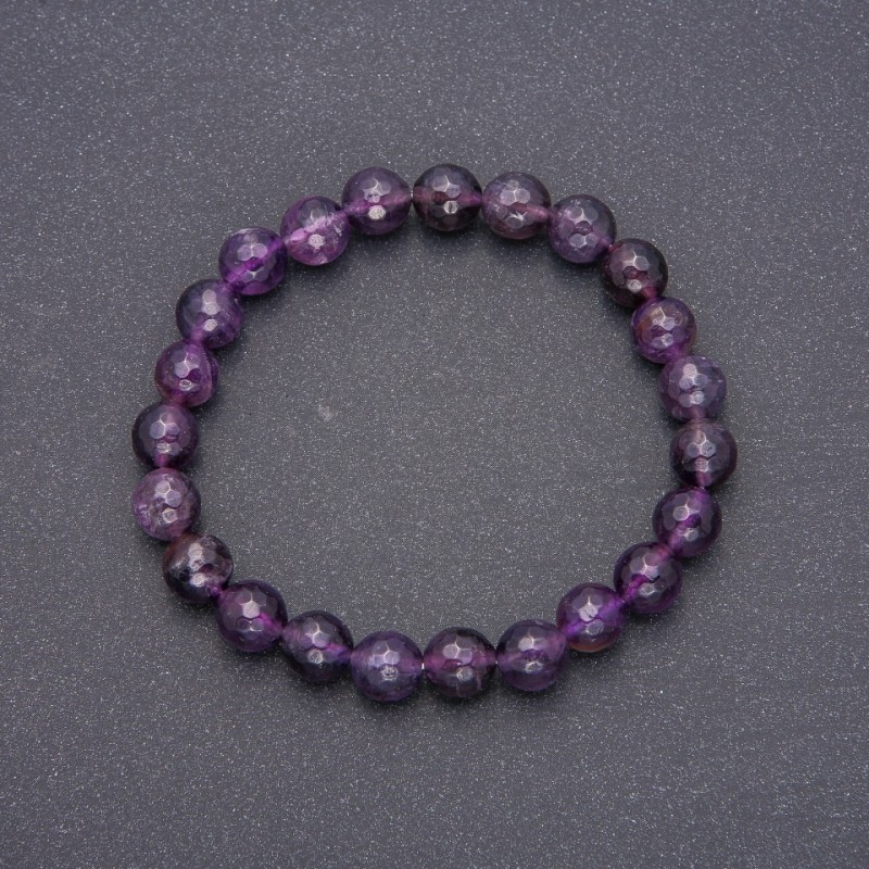 Bracelet en améthyste facettée, perles de 8 mm (±), tour de poignet 18 cm, élastique