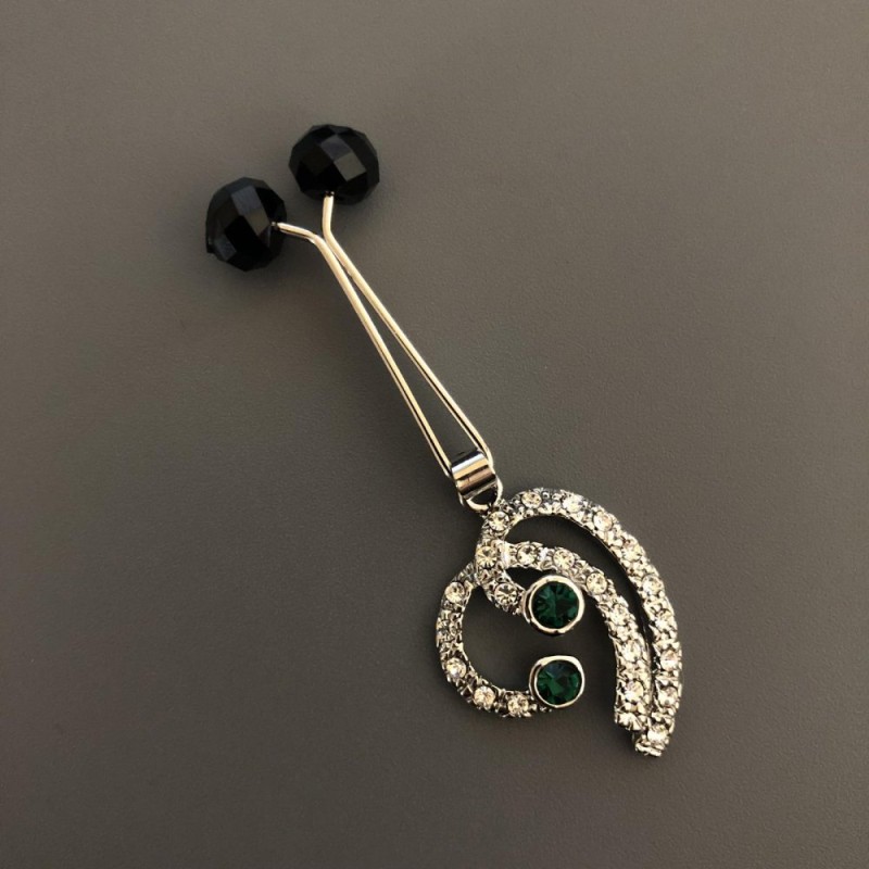 Broche argentée à clip pour foulards avec pendentif ± 6 cm