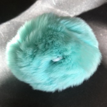 Porte-clé cloche en fourrure naturelle turquoise sur élastique