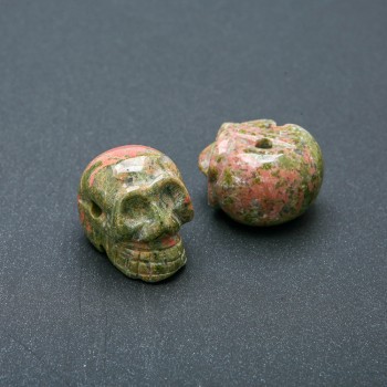 Perle en forme de crâne en héliotrope naturel et unakite 25×19 mm
