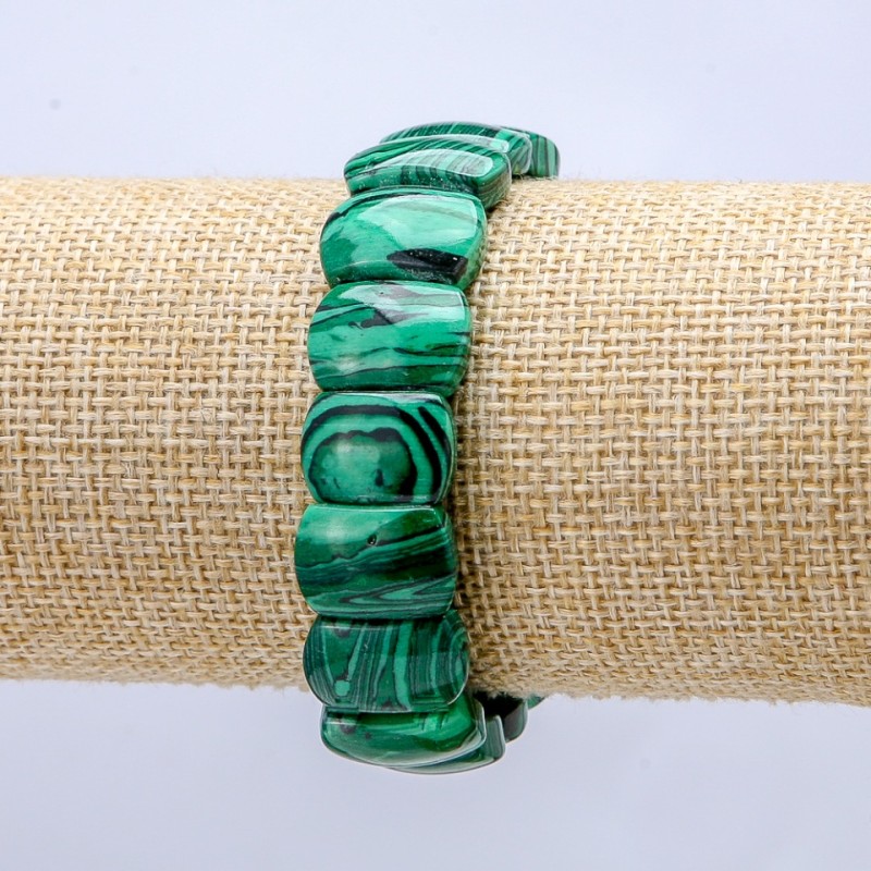 Bracelet élastique en malachite (pressé) maillons lisses 16×11 mm+