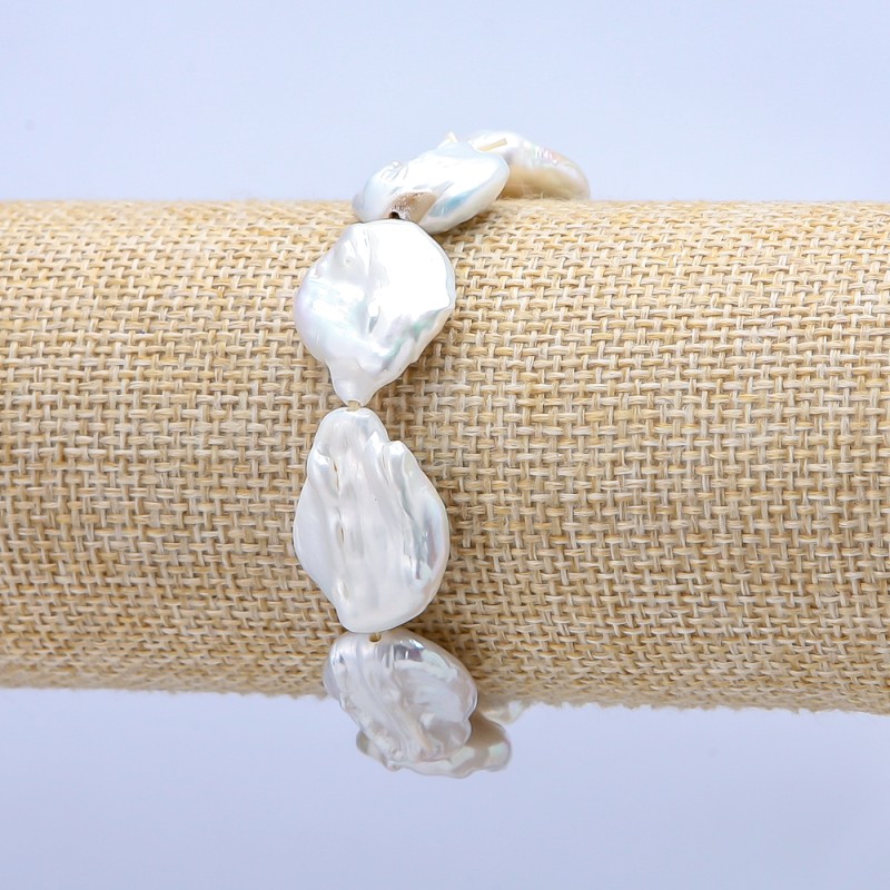 Bracelet élastique en perles baroques, diamètre 22×15 mm +-, longueur 18 cm +