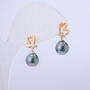 Boucles d'oreilles Xuping dorure 18K avec strass blancs et perle noire benzine, diamètre 19×8 mm +