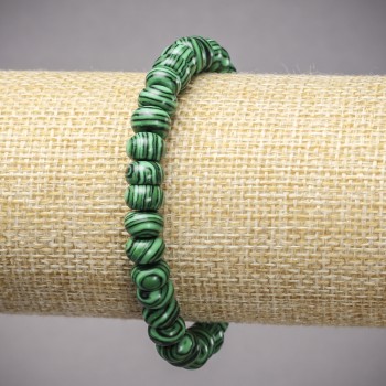 Bracelet élastique en malachite (pressé) perles rondelles lisses, diamètre 8 × 5 mm, longueur 18 cm ±