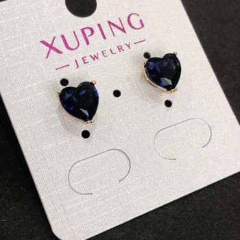 Boucles d'oreilles à clous cœur Xuping, dorure 18K, avec cristal bleu foncé, diamètre 8 mm