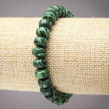 Bracelet élastique en malachite (pressée) rondelle lisse, diamètre 9×7 mm+