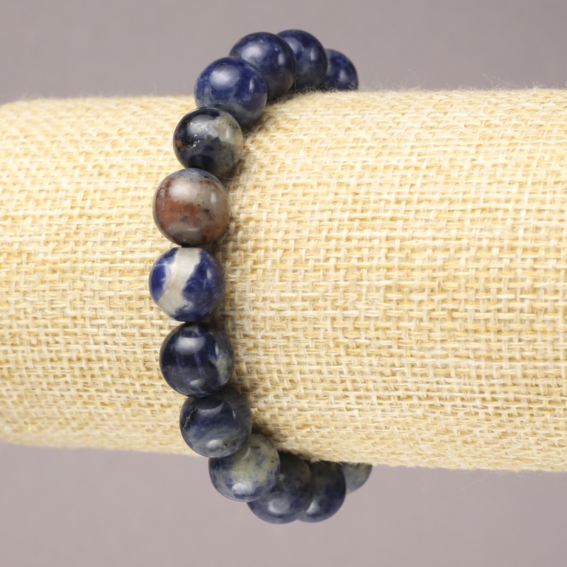 Bracelet élastique en sodalite naturel, billes lisses, diamètre 10 mm+