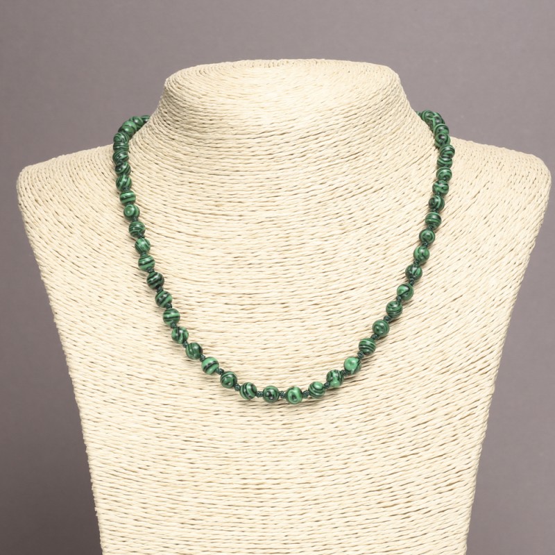 Collier en malachite – billes lisses, diamètre 6 mm, longueur 45 cm