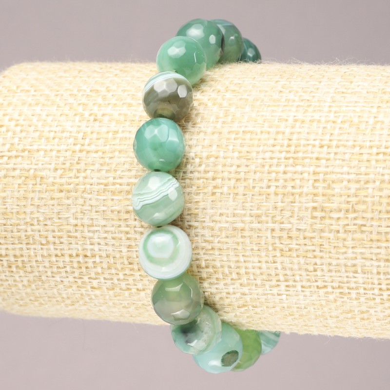 Bracelet élastique en agate verte, boules facettées de 10 mm+