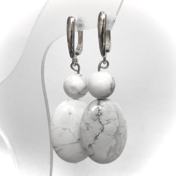 Boucles d'oreilles en howlite naturelle, diamètre 10 mm, 24×18 mm ±, longueur 50 mm ±