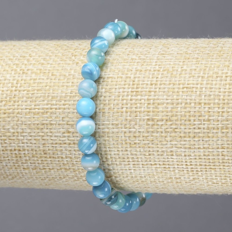 Bracelet élastique en agate bleue, perles lisses, diamètre 6 mm+