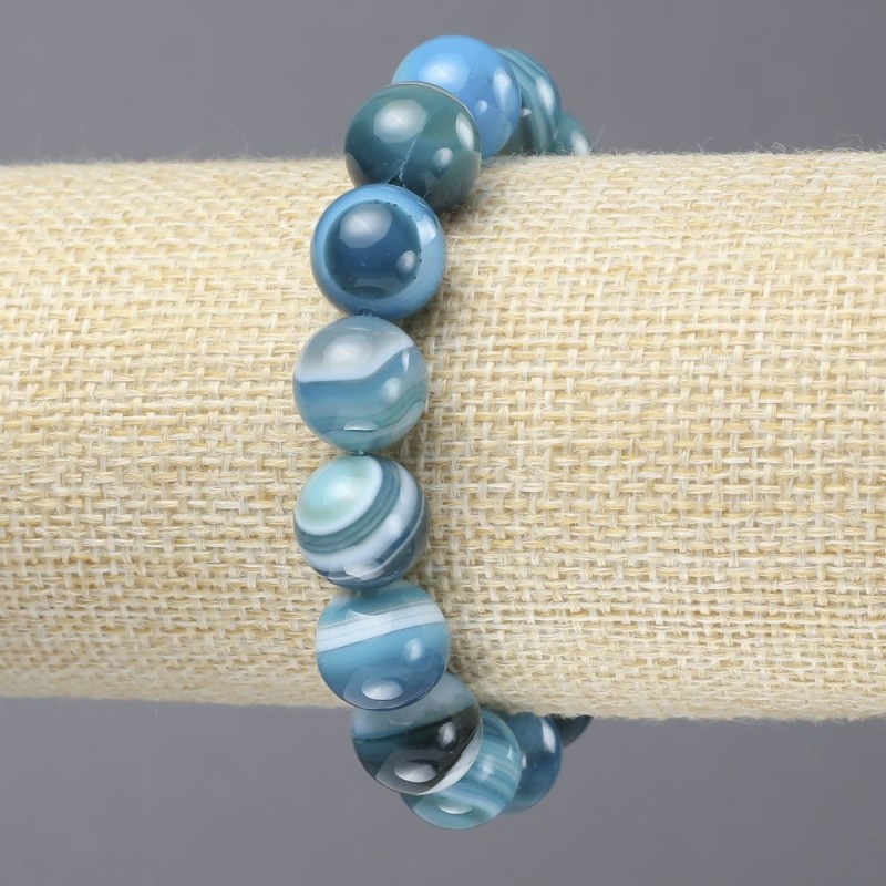 Bracelet élastique en agate bleue, boules lisses, diamètre 12 mm+