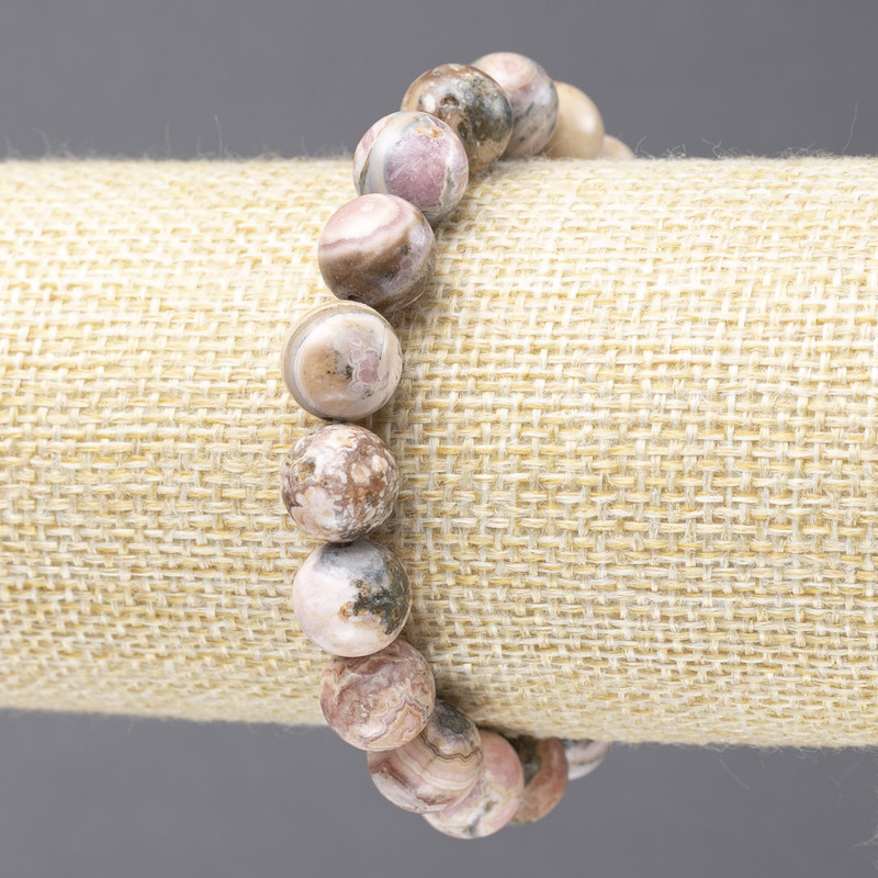 Bracelet élastique en rhodonite — perles lisses, diamètre 10 mm+