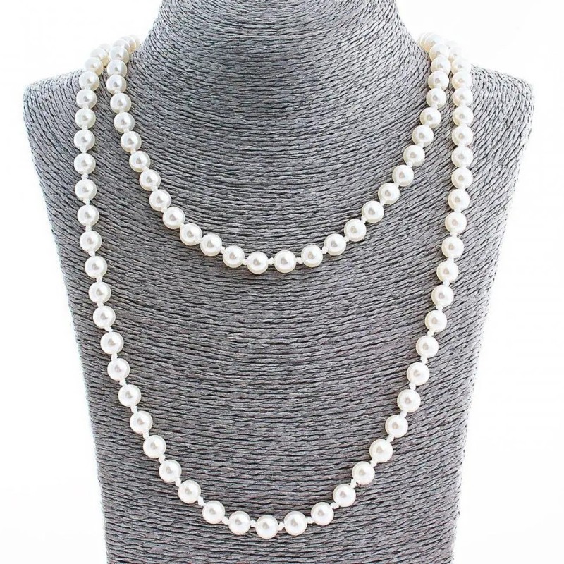 Collier long de perles synthétiques, diamètre 8 mm, 120 cm +