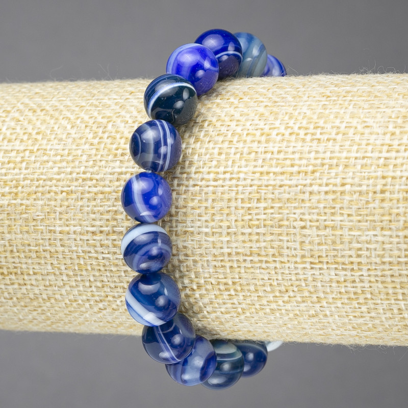 Bracelet élastique en agate œil bleu, boules lisses, diamètre 10 mm+