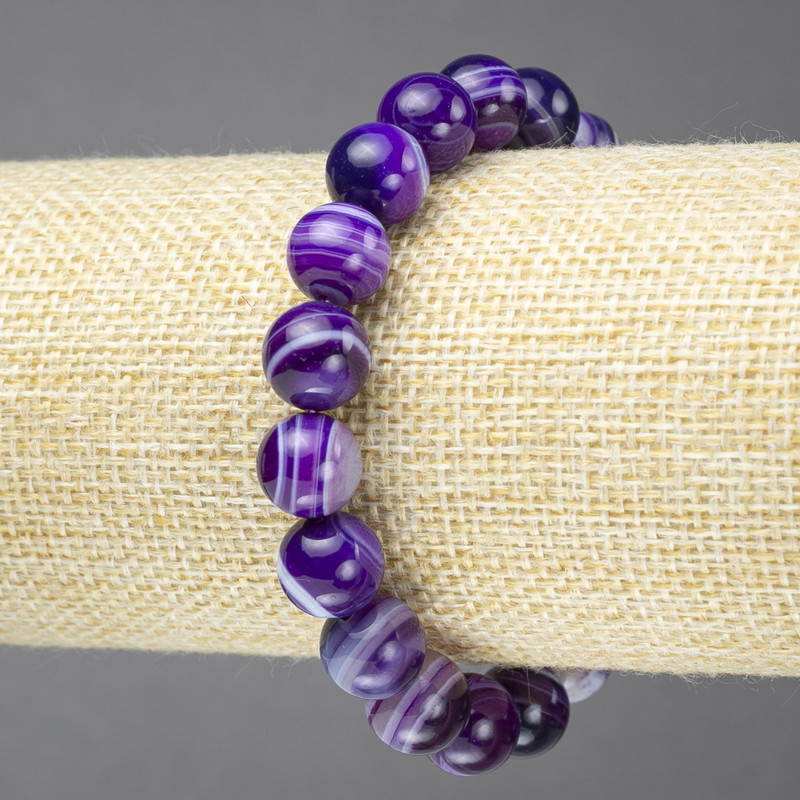 Bracelet élastique en agate violette naturelle, perles lisses de 10 mm