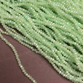 Perles en cristal tchèque sur fil couleur vert thé, rondelles facettées mates, diamètre 3×2,5 mm + -, longueur 36 cm +