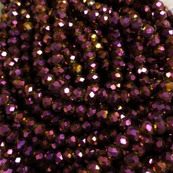 Perles en cristal tchèque prune, sur fil, finition effet pétrole, rondelle facettée, diamètre 6 × 4,5 mm, longueur 38–40 cm +