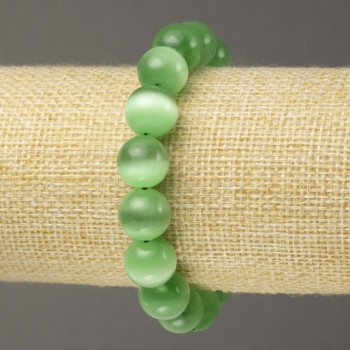 Bracelet élastique Œil de chat vert, boule lisse, diamètre 12 mm+