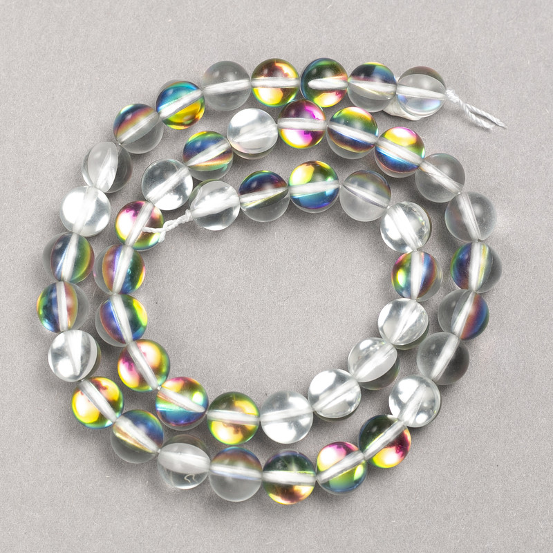 Perles sur fil en verre opalin blanc caméléon 8 mm