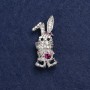 Broche Lapin argenté en métal et strass 42×19 mm +
