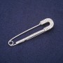 Broche-épingle à strass blancs 72×18 mm, métal argenté