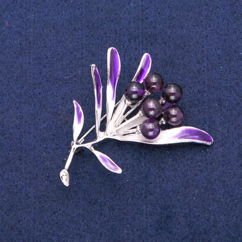 Broche Fleur d'améthyste, émail violet, métal argenté 42×51 mm