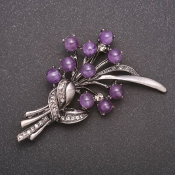 Broche avec pierre naturelle d'améthyste «Bouquet» couleur métal gris 70 × 37 mm
