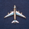 Broche «Avion» émail blanc et bleu, couleur métal doré 4×5 cm