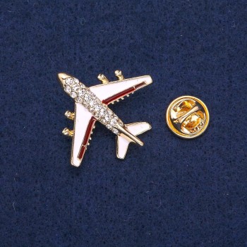 Broche « Avion » 27×30 mm, bande marron, couleur métal or