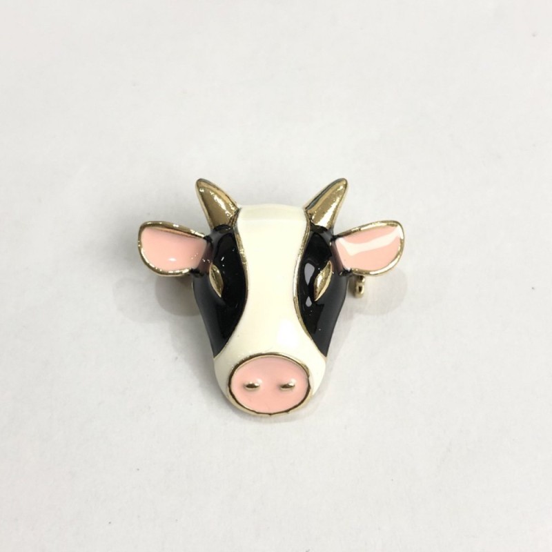 Broche Tête de Taureau avec émail, métal doré 25x28 mm