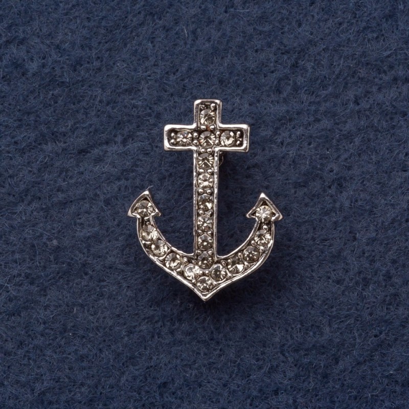 Broche «Ancre» 2,8 × 2 cm, métal gris, ornée de strass