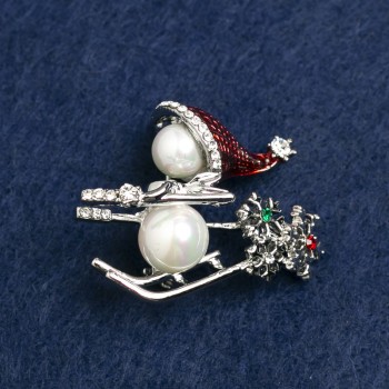 Broche du Nouvel An en métal argenté, Majorque, strass et émail 28×38 mm +
