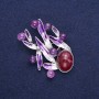 Broche Feuilles avec améthyste, émail violet, métal argenté 38×53 mm