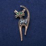 Broche Chaton émaillée, haliotite et cristaux, 30x73 mm, métal doré