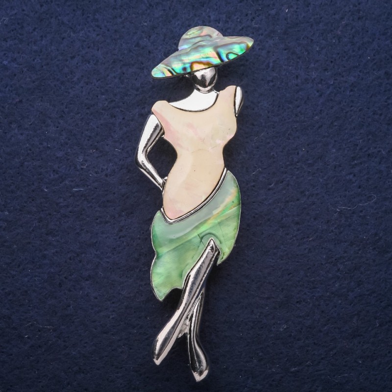 Broche-pendante Dame en nacre et halite 80×30 mm +