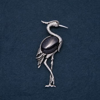 Broche-collier «Héron» avec aventurine bleu sable Nuit du Caire 80 × 30 mm