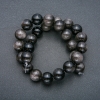 Perles sur fil en pierre naturelle Obsidienne argentée, bille lisse, diamètre 14 mm ±, longueur 39 cm ±