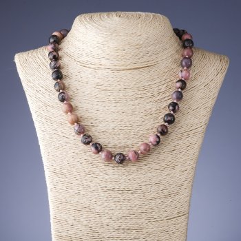 Collier en rhodonite, diamètre 10 mm, longueur 46–48 cm+