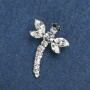 Broche Libellule métal argenté, strass blancs 36×28 mm +