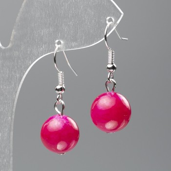 Boucles d'oreilles en quartz teinté (acrylique synthétique) billes lisses, diamètre 12,5 mm ±, longueur 3,5 cm