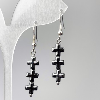 Boucles d'oreilles Croix d'hématite, diamètre 8×26 mm, longueur 45 mm